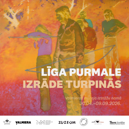 Līgas Purmales personālizstādes "Izrāde turpinās" afiša.