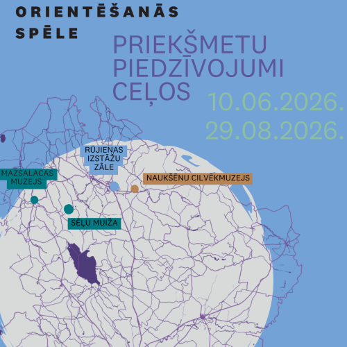 Orientēšanās spēles "Priekšmetu piedzīvojumi ceļos" plakāts.